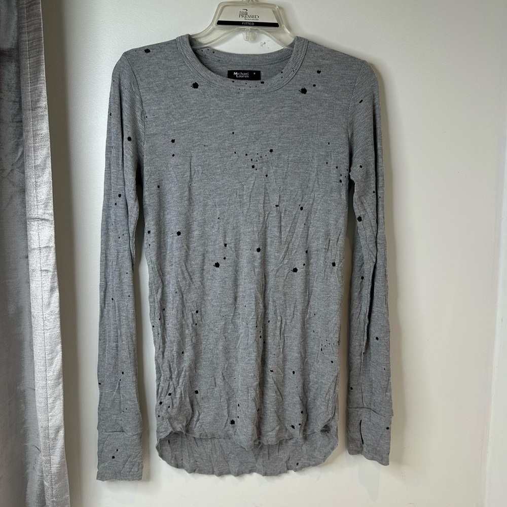Michael Lauren Gray Ribbed Top women’s size M